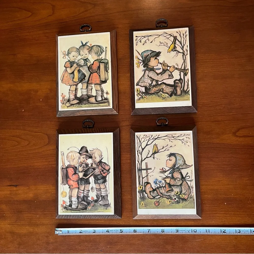 Vintage Hummel Wooden Decorative Wall Plaques Cottage Core Decor Set of 4